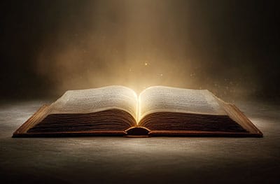 Open Bible illuminated by light